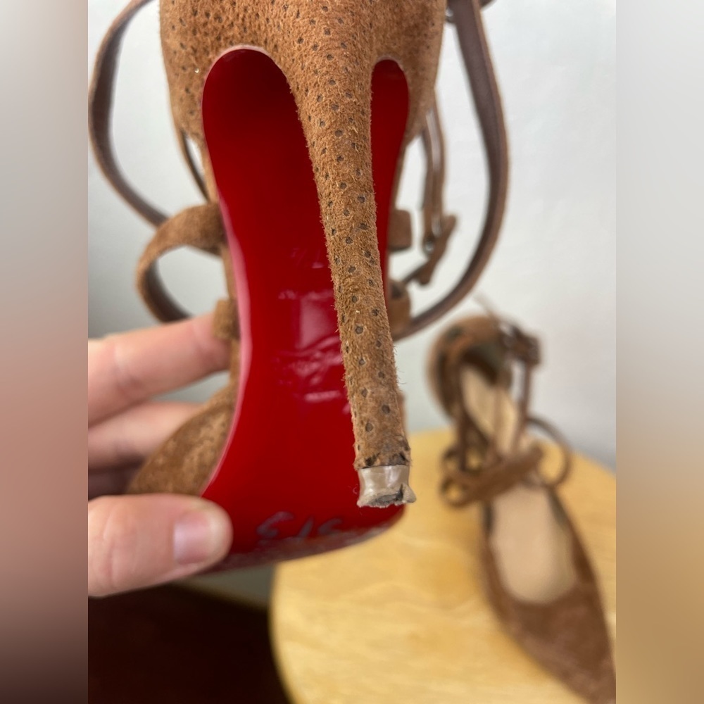 Christian Louboutin Victorilla Biscotto Brown Pump Sandal EU 37.5 US 7.5 - Picture 6 of 12